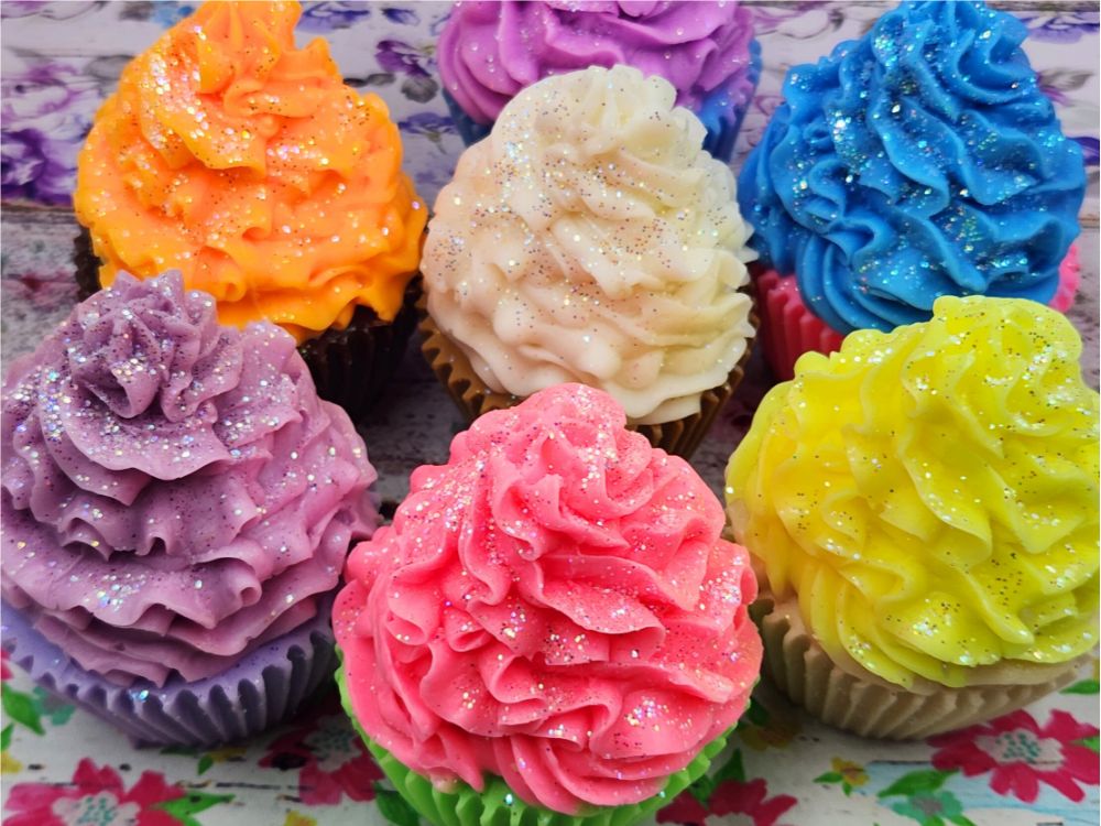 Sparkly Cupcake Glycerin Soaps, 3D Life size, Multiple Colours and Fragrances 140grams