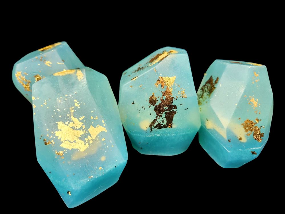 Gemstone Glycerin Soap- Chamomile, Beeswax, Mint, Oak and Nettle-Handpainted Gold Leaf