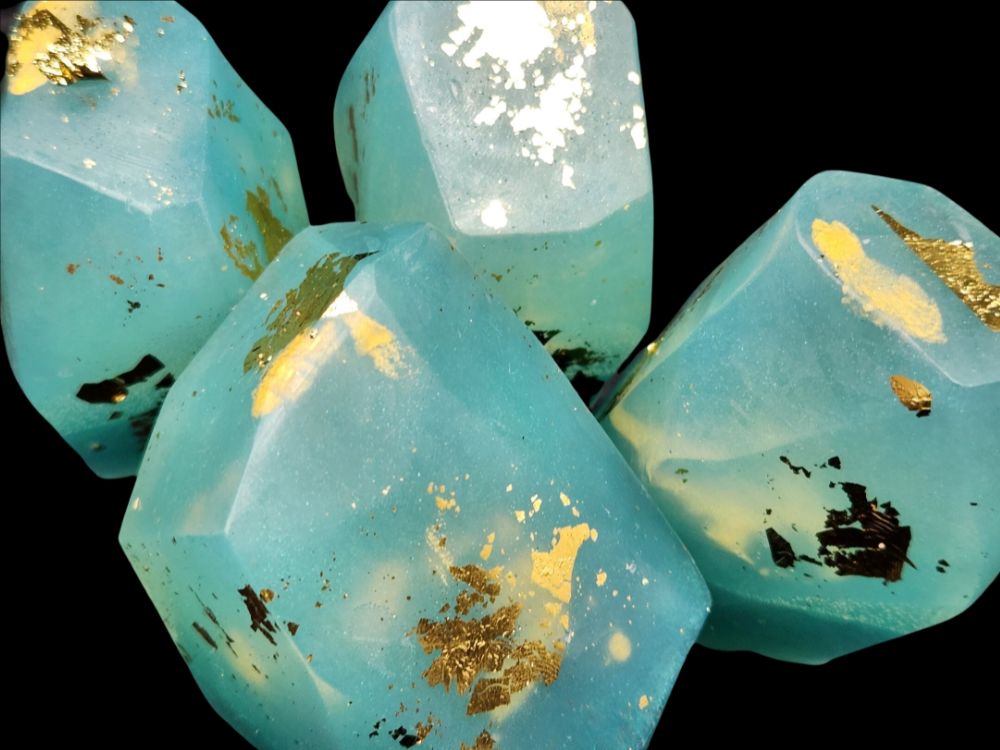 Gemstone Glycerin Soap- Chamomile, Beeswax, Mint, Oak and Nettle-Handpainted Gold Leaf