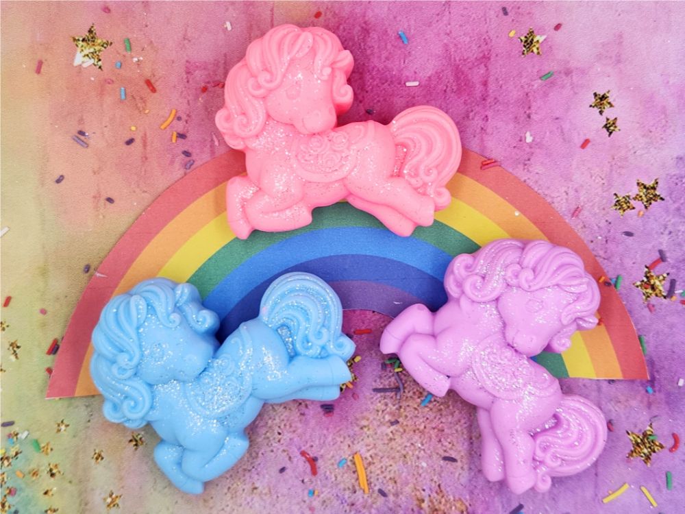 Little Ponies Sparkly Glycerin Soap, Strawberries and Cream, Jelly Beans, Candy Fluff, 65 Grams