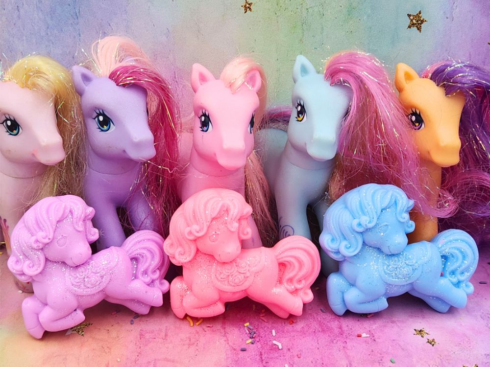 Little Ponies Sparkly Glycerin Soap, Strawberries and Cream, Jelly Beans, Candy Fluff, 65 Grams