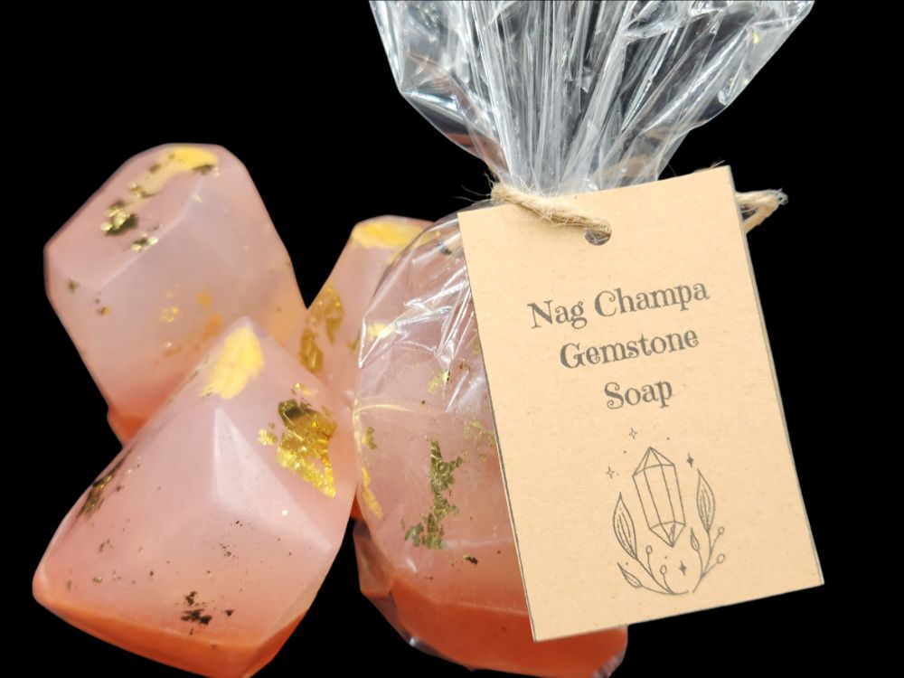 Gemstone Glycerin Soap- Nag Champa-Handpainted Gold Leaf