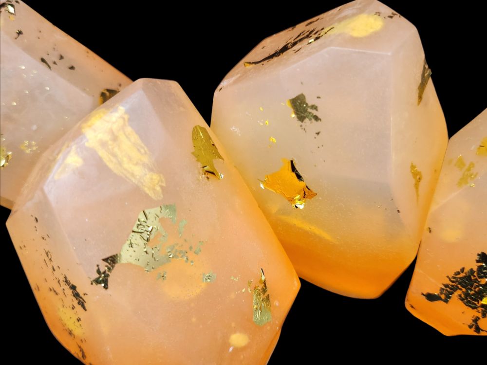 Gemstone Glycerin Soap- Orange Blossom Handpainted gold leaf