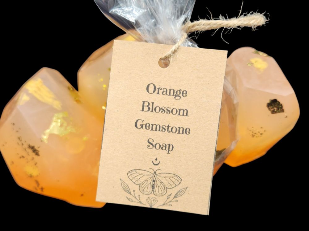 Gemstone Glycerin Soap- Orange Blossom Handpainted gold leaf