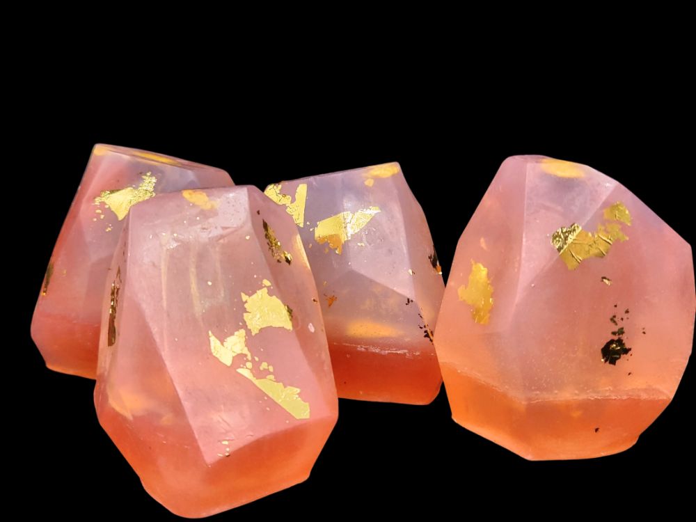 Gemstone Glycerin Soap- Oak, Cedar, Lemon, Mint and Cloves-Handpainted Gold Leaf