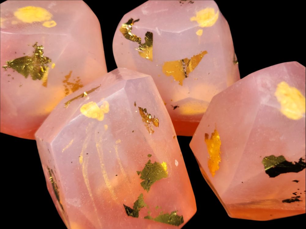 Gemstone Glycerin Soap- Oak, Cedar, Lemon, Mint and Cloves-Handpainted Gold Leaf