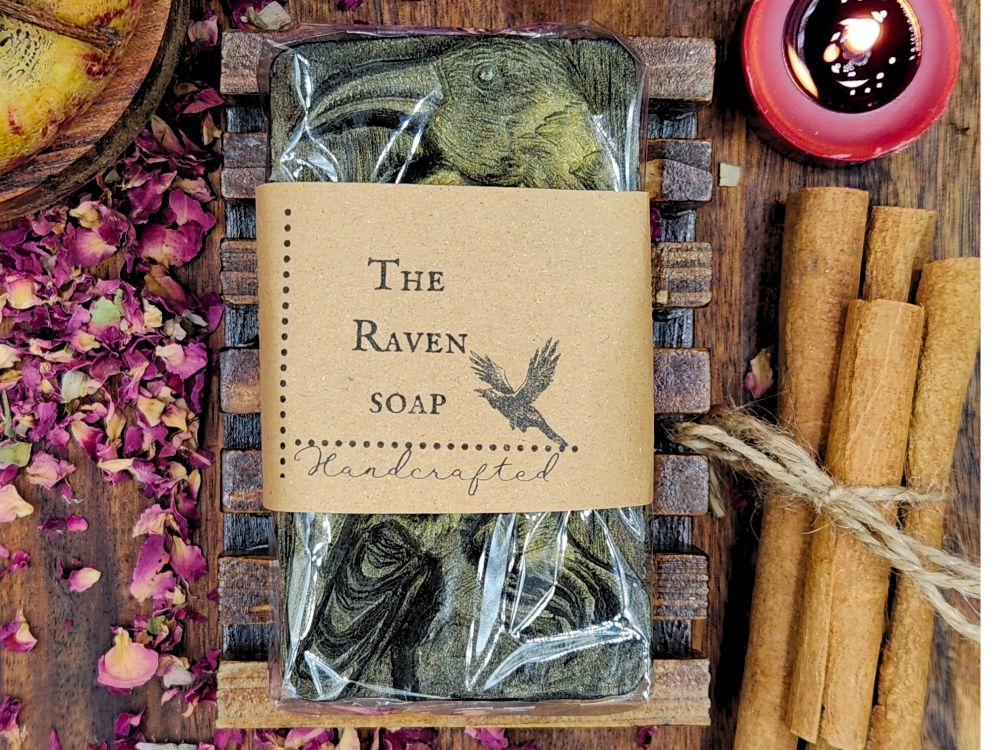 The Raven Glycerin soap, with activated charcoal, Baked Apple Pie Fragrance 100 Grams